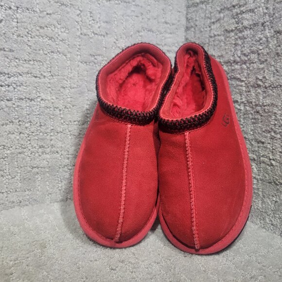 UGG Tasman II Kids Size 3 Samba Red Suede Shearling Lining Slip On Slippers Shoe - Picture 7 of 11